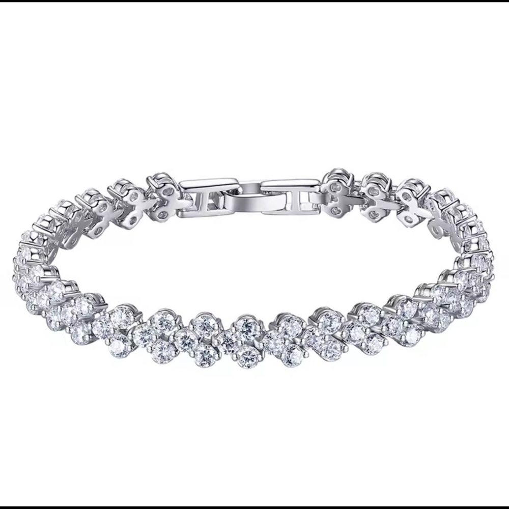 14k White Gold over Silver White Sapphire Diamond Bracelet! - Picture 1 of 5